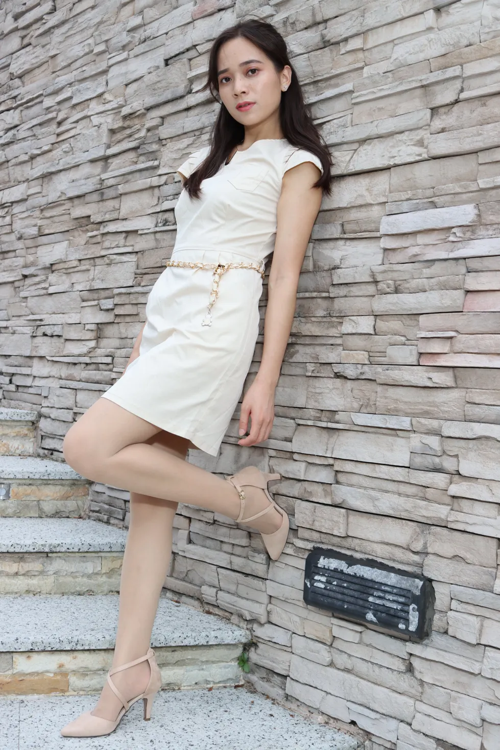 [爱美足] NO.107 Vency Shen 米色连衣裙丝袜高跟美腿 街拍#[70P]-47